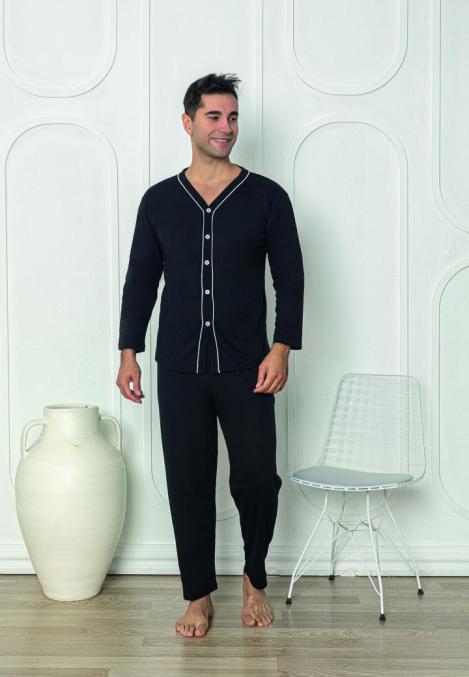 Pijama bărbați cu mânecă lungă și pantaloni lungi, Culoare Negru, Engros